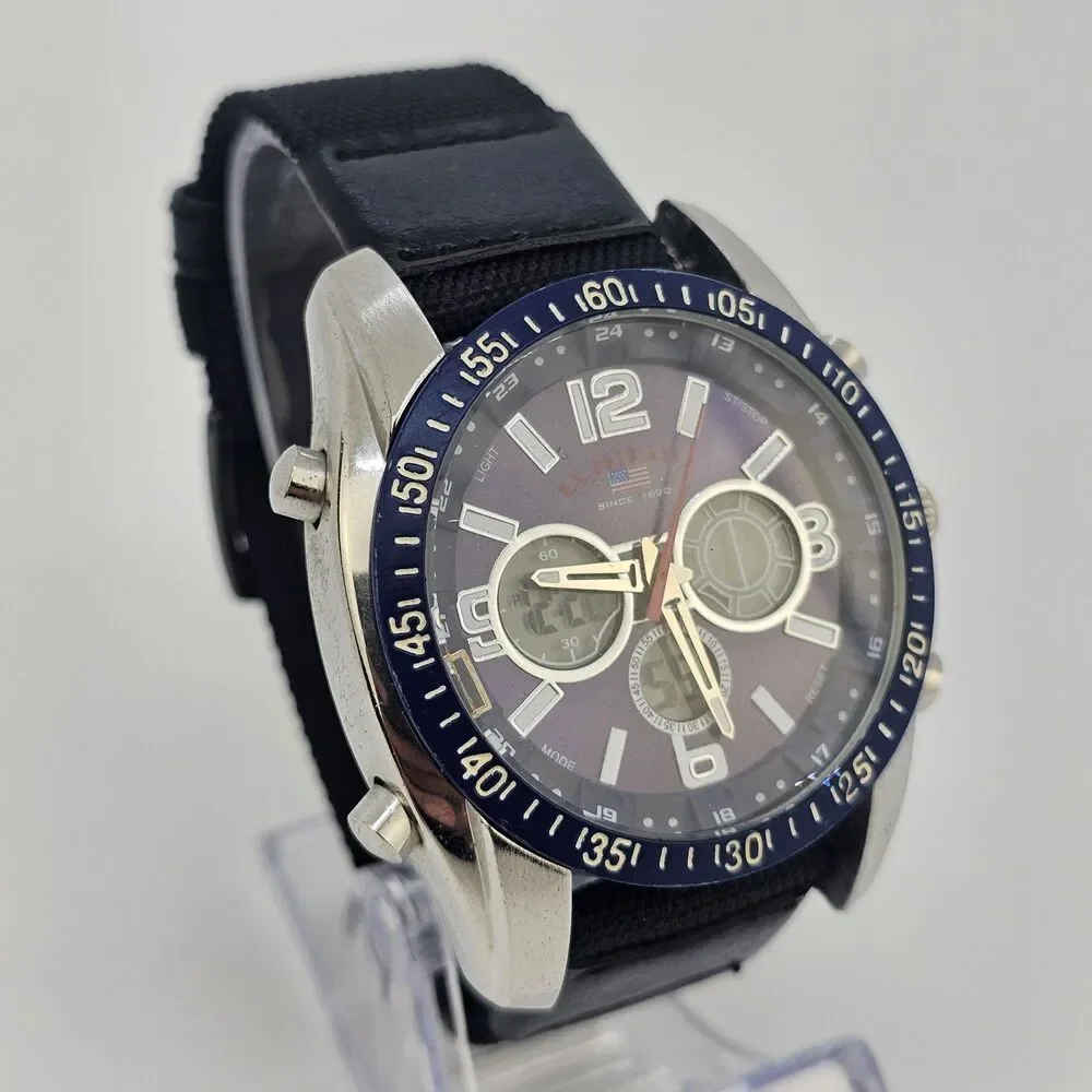 US POLO ASSN Analog Digital Men's Watch 45MM New Black Canvas Bands New Battery‎